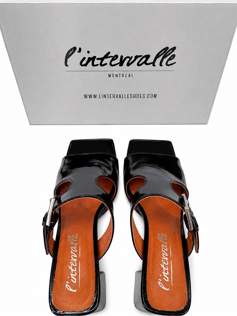 L'INTERVALLE Black Leather Square-Toe Buckle platform sandals